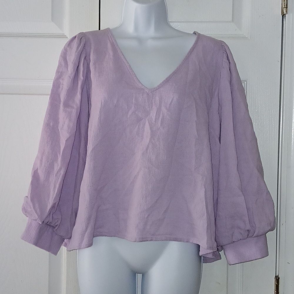 A New Day lilac purple cropped blouse with blossom sleeves  Sz XL  NWT